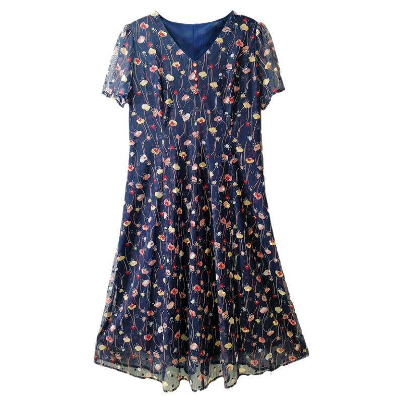 女装花色连衣裙品牌折扣网纱夏季
