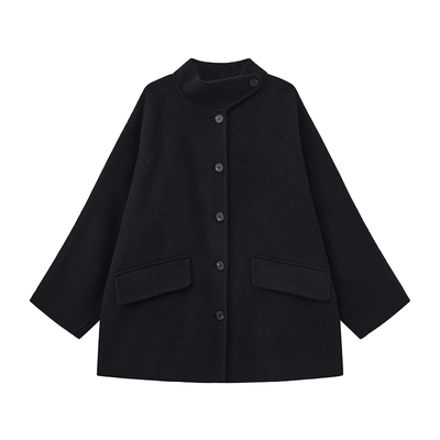 CUBIC混纺宽松立领毛呢外套