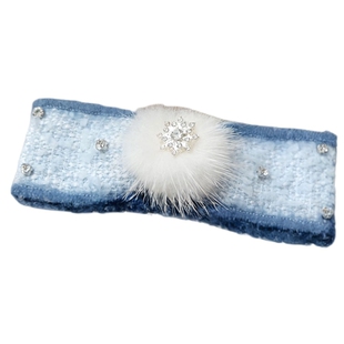 初雪~纯净baby蓝秋冬原创毛绒蝴蝶结香蕉夹竖夹 马尾发夹顶夹头饰