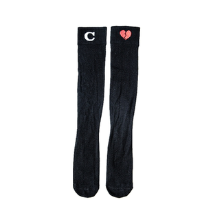 SS2L春夏高密针织爱心心碎C字母少女风微透薄款长筒袜小腿袜女ins