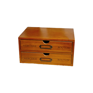 法式复古松木多层抽屉收纳盒 做旧风实木桌面整理柜