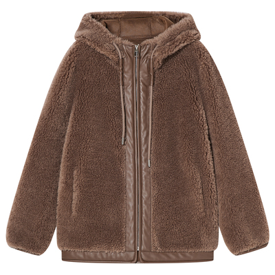 Goodland美地仿麂皮羊羔毛绒连帽外套女2025冬新品LC35510320