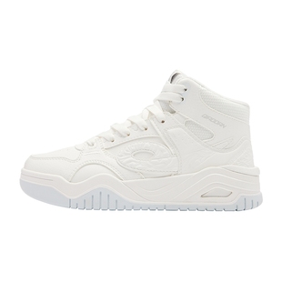 乔丹女款白色运动加绒棉鞋皮面保暖板鞋女启承高帮冬季新款休闲鞋