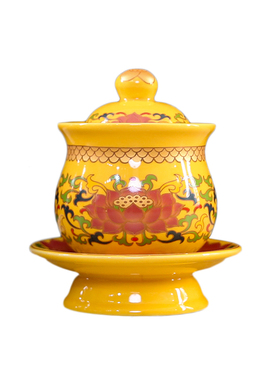 中成上供套装无字莲花陶瓷供水杯