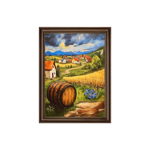 美式玄关装饰画丰收手绘油画客厅走廊过道挂画高级感复古餐厅壁画