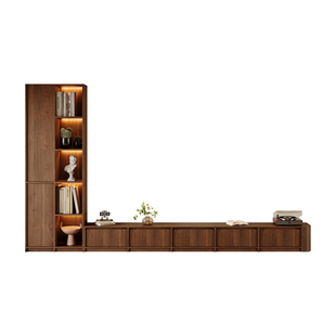 中古风实木圆弧电视组合柜家用靠墙客厅小户型骨骼线定制收纳边柜