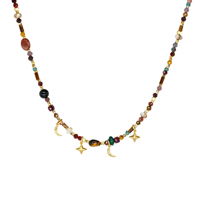 LAZY CIRCLES彩虹星月夜项链女不规则串珠锁骨链日常百搭气质配饰