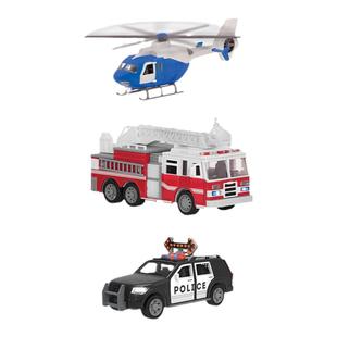 北美Driven警车儿童玩具车挖掘机模型工程车挖掘机消防车套装声光