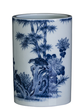 景德镇陶瓷手绘青花柴窑书房笔筒