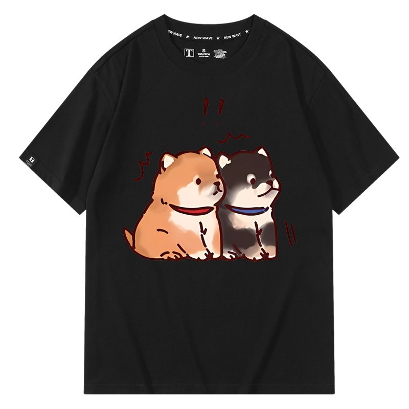 柴犬博美狗狗黑柴印花短袖