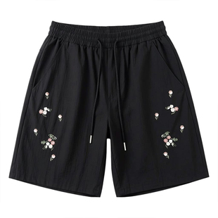 韩版男士休闲短裤宽松帅气青年简约百搭高级感刺绣五分裤夏季裤子