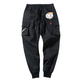 火影忍者手游决斗场表情挑衅摸头图案裤子青少年学生长裤工装裤男