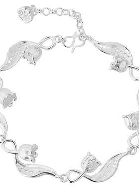 足银S990花丝铃兰花手链女