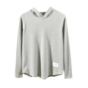 华夫格长袖t恤男连帽青春流行纯色圆弧下摆休闲卫衣宽松男士外套