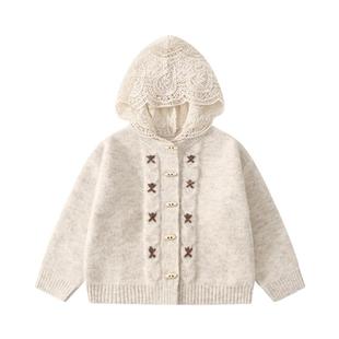 植木童装 儿童毛衣2025秋冬新款中大童连帽针织开衫女童毛衣外套