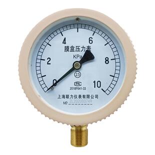 联力YE100膜盒压力表0-10 16 25 40 60KPA天然气煤气表千帕表4分