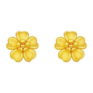 新年礼物周大生黄金耳钉女款足金硬金桃花樱花耳环耳饰送女朋友