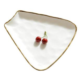 北欧风格色釉工艺镀金陶瓷西餐盘 欧系轻奢纯色水果盘 平盘 瑕疵