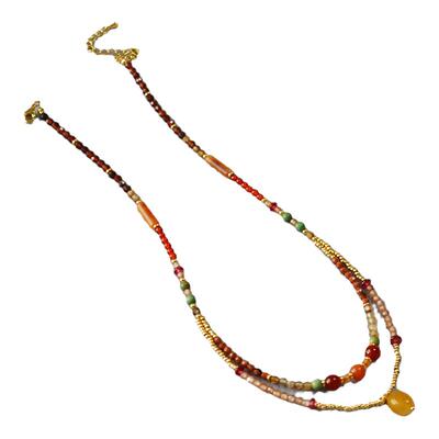 小众设计叠戴项链真石串珠女