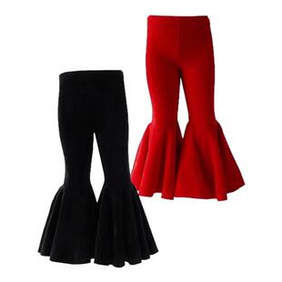 成人儿童港风演出服黑色红色喇叭裤复古爵士舞蹈女童金丝绒弹力