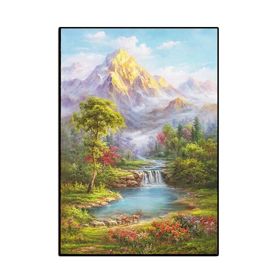 轻奢玄关正对门聚宝盆山水挂画