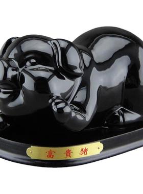 黑色陶瓷玄关十二生肖鼠狗猪摆件