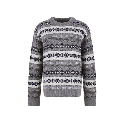 范洛Fano 复古松弛雾感渐变杂色灰羊驼绒羊毛混纺费尔岛提花毛衣