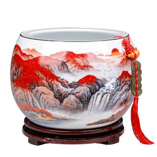 鸿运当头聚宝盆招财聚财陶瓷摆件客厅桌面玄关装饰小号生财风水缸