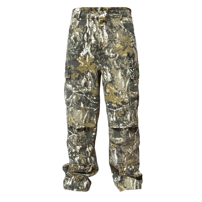 Human Voices树枝迷彩水洗金属镂空压褶工装裤宽松Cargo休闲长裤