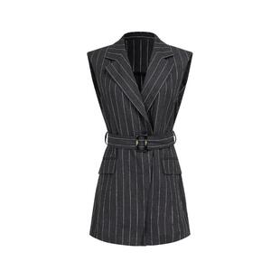 曼德诗亚麻条纹马甲2026夏季新款气质翻领背心式设计感无袖外套