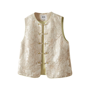 她池新中式马夹2026春装新款女装复古国风圆领盘扣短款叠穿马甲