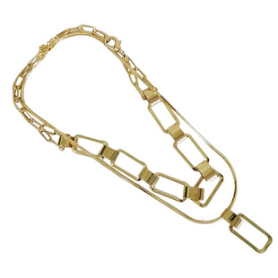 欧美夸张网红嘻哈几何方形金色多层粗链条项链女锁骨链双层颈链女