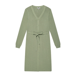 DKNY唐可娜儿春季长袖针织衫连衣裙女正肩V领口系带直筒通勤时尚