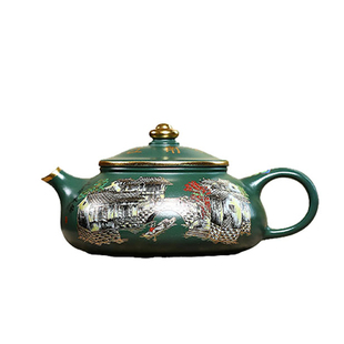 宜兴紫砂壶大师级原矿绿泥纯手工珐琅彩寒江壶家用茶具高档泡茶壶