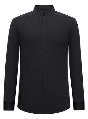 BONI/堡尼新品商务衬衣净色国风领男士混纺休闲长袖衬衫GS580461A