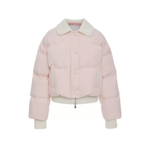 鞠婧祎张含韵同款粉色羽绒服外套女短款甜美风小个子白鸭绒面包服