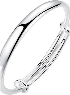 银手镯9999纯银女光面推拉镯子