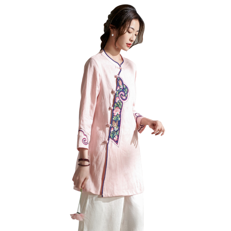 民族风绣花复古立领茶服莎韵诗