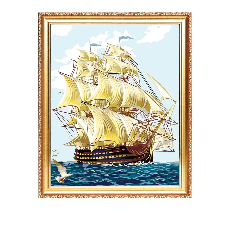 海景帆船一帆风顺diy数字油画