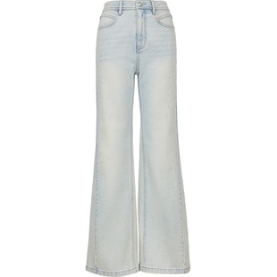 ONLY2026春季新款个性闪耀亮钻装饰裤线前移水洗微喇牛仔裤女