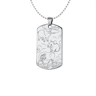 猪鼠牛三会生肖吊坠蛇马羊猴鸡狗虎兔龙挂件亥子丑三合牌定制项链