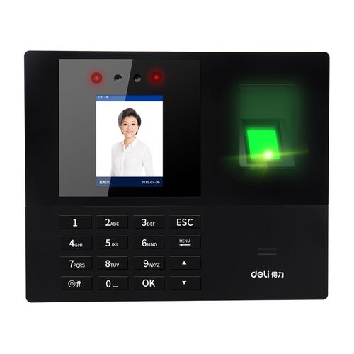 得力34521人脸考勤机员工签到智能识别面部指纹打卡一体机考勤机
