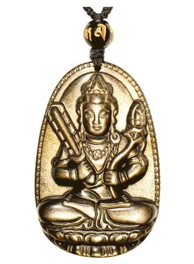 天然黑曜石吊坠本命佛生肖项链