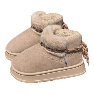 冬季创意拼色时尚百搭中筒棉靴高级感女户外穿保暖加绒复古雪地靴