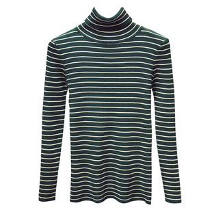 秋冬季韩版chic高领套头毛衣女长袖百搭打底衫上衣黑白条纹针织衫