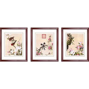 郎世宁装饰画新中式三联画沙发背景墙挂画客厅2026新款餐厅墙壁画