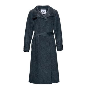 100%羊毛LILY2025冬新款烟囱领腰带气质通勤双面呢毛呢外套女长款