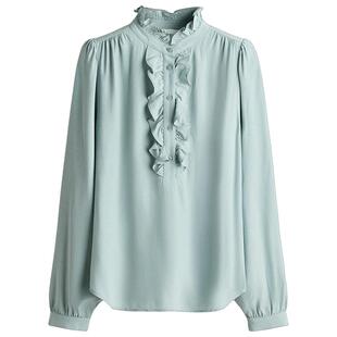 【博主推荐】HM女装衬衫春季木耳边潮流褶边领粘纤上衣1317759