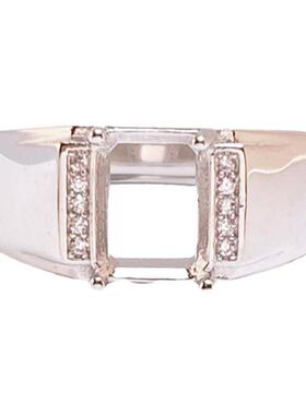 S925银长方形大气简约男戒空托