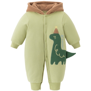 男女宝宝连帽连体衣保暖冬季婴儿可爱洋气夹棉衣棉服外穿哈衣加厚